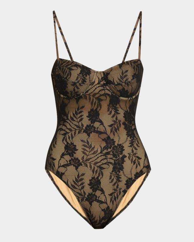 Stretch Lace Underwire One-Piece Swimsuit